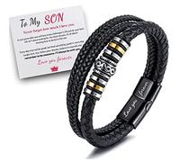 Stainless Steel Inspirational Wristband, Handmade Braided Mens Leather Bracelets Bangle With card,To My Son Braided Leather Bracelets‘I Will Always Be with You'Braided Leather Bracelets for Men