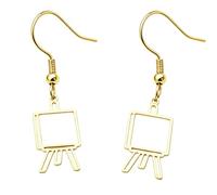 Stainless Steel Instrument & Art Dangle Hook Earrings for Women, Gold Silver Violin Bullhorn Axe Easel Paperclip Brush Triangle Rack Heart Drop Jewelry Gift, One Size, Stainless Steel, No Gemstone