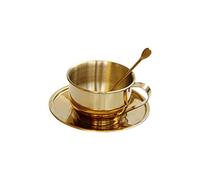 Stainless Steel Insulated Coffee Cups with Spoon and Saucer Double Walled Coffee Mugs Retro Shatterproof Milk Cups