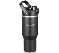 Stainless Steel Insulated Water Bottle: 1L Leak-Proof Travel Mug with Lid and Straw - Double Wall Vacuum Drinking Bottle for Driving and Camping - Thermal Mug for Adults Drivers Sports Enthusiast