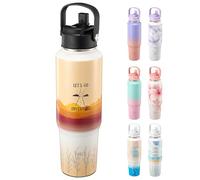 Stainless Steel Insulated Water Bottle - THILY 40 oz Triple Insulated Leakproof Wide Mouth Water Flask with Lid and Straws, Travel Tumbler Fit in Any Car Cup Holder, Powder Coated, Adventure