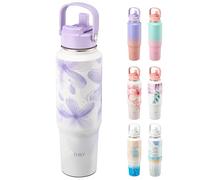 Stainless Steel Insulated Water Bottle - THILY 40 oz Wide Mouth Vacuum Insulated Double Wall Keep Liquids Cold or Hot All Day,Sweat Proof Sport Design,Cupholder Friendly, Violet Leaves