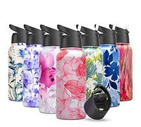 Stainless Steel Insulated Water Bottle - THILY Triple Insulated 945 ml Leakproof Wide Mouth Thermo Mug with Straw & Flip Lids, BPA Free, for Gym, Travel, Hiking, Red Lotus