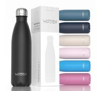 Stainless Steel Insulated Water Bottle, WATERSY Double Walled Metal Vacuum Flask Keep 24 Hrs Cold & 12 Hrs Hot Thermal Metal Sports Bottles 500ml BPA Free for Outdoor, Work, Gym, School (Black)