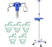Stainless Steel IV Pole with Wheels - Adjustable Telescopic Infusion Stand, 22 Lbs Capacity, 4 Hooks & Storage Tray - Portable Mobile Drip Stand for Hospital, Clinic, Home and Elderly Care