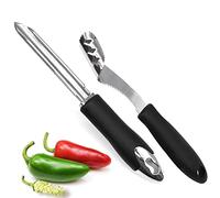 Stainless Steel Jalapeño Pepper Corer Set of 2 with Serrated Blade and Rubber Handle - Core Deseeder for Jalapeños, Chilis, Bell Peppers, Zucchini & Cucumber