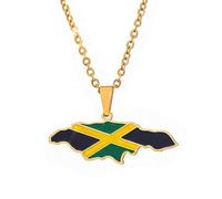 Stainless Steel Jamaica Map Necklace National Flag Jamaican Pride Jewelry