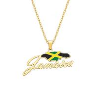 Stainless Steel Jamaica Map Necklace National Flag Jamaican Pride Jewelry