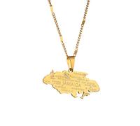 Stainless Steel Jamaica Map Pendant Necklaces Jamaican Charm Jewelry Gifts, Brass
