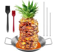 Stainless Steel Kebab Plate, Vertical Meat Skewer Grill Rack Stand with 2 Brushes and 3 Removable Sizes (8-in, 10-in, and 12-in), Grill Rack Stand for Steak, Chicken, Fish, Turkey Kebab