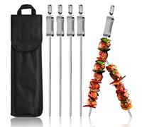 Stainless Steel Kebab Skewers Set of 6 - 40cm Flat With Sliders for Vegetable, Meat, Chicken - Reusable Grilling Accessories With Storage Bag