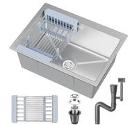 Stainless Steel kitche Sink,50 x 43cm,Inset Kitchen Sink,with Waste Kit,Drain Pipe,Pull-Out Drainer Basket,Suitable for Bathroom,Caravan Travelling