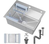 Stainless Steel kitche Sink, 50 x 43cm,Inset Kitchen Sink,with Waste Kit,Drain Pipe,Pull-Out Drainer Basket,Suitable for Kitchen, Bathroom, Caravan Travelling