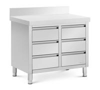Stainless Steel Kitchen Cabinet with Worktop - 100 x 60 cm - 72 kg - 6 drawers - with upstand - Royal Catering RCCD-6W