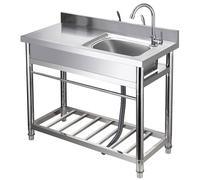 Stainless Steel Kitchen Commercial Sink with Faucet and Storage Rack, Workbench and Drainage System, Suitable for Outdoor and Indoor Dining Rooms