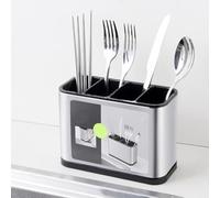 Stainless Steel Kitchen Cutlery Holder 4 Cells Large Capacity Cooking Flatware Utensil Holder for Knives Forks Organize Silver Tableware Storage for Countertop Dinner Table 18x13x8.6cm(Silver)