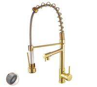 Stainless Steel Kitchen Faucet, 2-Function Pull Down Sprayer, 360° Swivel, Retractable Sink Tap, Flexible Hose, Premium Gold Finish