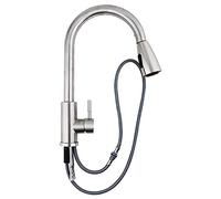 Stainless Steel Kitchen Faucet, Single-Handle Hot and Cold Water Mixer Tap, 360°Rotation Pull-Out Washing Vegetables Pots Sink, Double Outlet Mode,A(A)