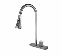 Stainless Steel Kitchen Faucet Waterfall Design, Single Bowl Sink & Vegetable Basin, Universal Big Bend, Pull Down Rain Style, Modern Durable Kitchen Fixture