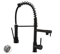 Stainless Steel Kitchen Faucet with 2 Spray Modes 360° Swivel Pull Down Sprayer Retractable Sink Tap Flexible Hose Modern Design (Color: Black)