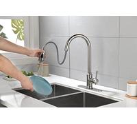 Stainless Steel Kitchen Faucet with 360 Degree Swivel Spout and Single Lever Brushed Nickel Finish Ideal for Dishwashing Basin Folding Mixer Tap