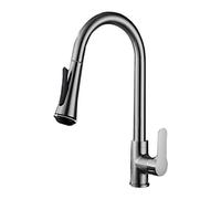 Stainless Steel Kitchen Faucet with Pull Down Sprayer, 360°Rotation Pull-Out Hot and Cold Dual Control Mixer Tap, Single-Handle High Arc 4 Water Outlet Modes,Brushed Sink Faucets(Brushed)