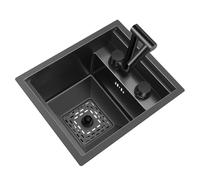 Stainless Steel Kitchen Invisible Bar Washing Above-The-Counter Basin Small Size Single Bowl Siphon with Foldable Faucet Cover(32 * 39 23Cm)/Black Steel/40 * 54 * 23Cm