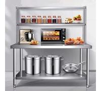 Stainless Steel Kitchen Prep Table, 55" 63" Tall Metal Workbench with 2 Adjustable Tier Overshelves, Large Double Layer Worktable