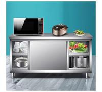 Stainless Steel Kitchen Prep Table with Sliding Door Chopping Board & Large Storage Cabinet - Multifunctional Metal Work Table Construction (100x60x80cm)