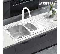 Stainless Steel Kitchen Sink 1.5 Bowl Reversible Drainer JASSFERRY Silver One Size