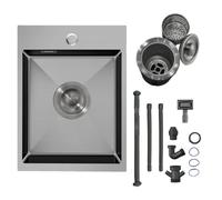 Stainless Steel Kitchen Sink 30x40 Black Small Drop-in Topmount Single Bowl | 30 x 40 cm Black Compact Sink with 1 Tap Hole, Basket Strainer Waste & Overflow Kit, for Rectangular Wet Bar Modern Counter