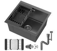 Stainless Steel Kitchen Sink,40 x 40cm,Inset Sink,with Waste Kit,Drain Pipe,Pull-Out Drainer Basket,Suitable for Bathroom,Caravan Travelling