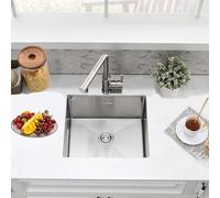 Stainless Steel Kitchen Sink, 40X40CM Small Sink, BoomHoze Undermount Single Bowl Outdoor Campervan Essential with Silencer Pad, Drainer Fittings, Drop in Flushmount or Topmount Installation, Brushed