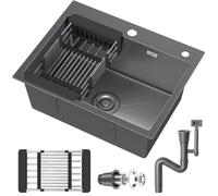 Stainless Steel Kitchen Sink, 50 x 43cm,Inset Kitchens Sink,with Waste Kit,Drain Pipe,Pull-Out Drainer Basket,Suitable for Kitchen, Bathroom, Caravan Travelling