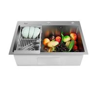 Stainless Steel Kitchen Sink 66x45cm, Single Bowl Sink with Darin Waste Kit, Modern Rectangular Design for Built-in or Countertop Installation