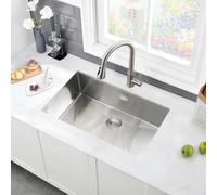 Stainless Steel Kitchen Sink, 70X40CM, BoomHoze Undermount Single Bowl Outdoor Campervan Sink with Silencer Pad, Drainer Fittings, Drop in Flushmount or Topmount Installation, Brushed