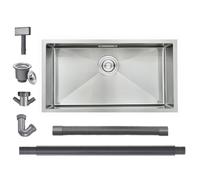 Stainless Steel Kitchen Sink, 75X45X20CM, BoomHoze Undermount Single Bowl Outdoor Campervan Sink with Silencer Pad, Drainer Fittings, Drop in Flushmount or Topmount Installation, Brushed