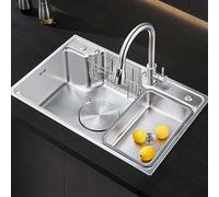 Stainless Steel Kitchen Sink 80x48cm Rectangular 1 Bowl Undermount Sink Durable Vegetable Washing Basin with Pull Out Faucet Ideal for Home Cooking and Workspaces