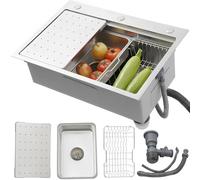 Stainless Steel Kitchen Sink 85x50 cm 1 Bowl with Drainer 3 Hole Faucet Set Includes Cutting Board Drain Kit Top or Undermount Installat ello Cucina 304.