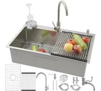 Stainless Steel Kitchen Sink 85x50 cm Single Basin with Faucet Brushed h Includes Drain Rack Dish Drying Rack Soap Dispenser Perfect for Modern Kitchens