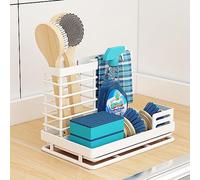 Stainless Steel Kitchen Sink Accessories - Sink Organizer with Removable Drain Tray, Sponge Holder, Dish Brush Holder - White