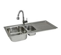 KuKoo 1.5-Bowl Reversible Stainless Steel Kitchen Sink 0.9mm with Pull-Out Padstow Mixer Tap & Waste Kit (Code 10473)