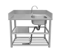 Stainless Steel Kitchen Sink, Commercial Single Bowl 304 with Faucet, Storage Shelves, Workbench, and Drainer Unit for Indoor/Outdoor Restaurant