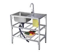 Stainless Steel Kitchen Sink, Commercial Stainless Steel Free Standing Outdoor Utility Sinks Modern Portable Handwashing Station Single Bowl Sink For Garage, Laundry Room, Outdoor Garden(29.5*15.7*29.