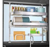 Stainless Steel Kitchen Sink Dish Rack - Expandable Drying Heavy-Duty Capacity 60kg Large Storage for Kitchen Adjustable 118x30.5x67-105cm