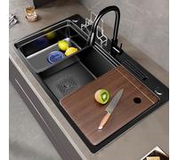 Stainless Steel Kitchen Sink - Drop-in or Undermount Single Bowl Workstation with Waterfall Faucet