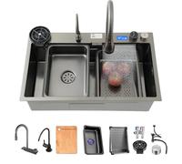 Stainless Steel Kitchen Sink & Faucet ComboModern Waterfall Single Bowl DropIn Undermount & Countertop Catible Perfect forKitchens