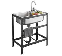 Stainless Steel Kitchen Sink Free Standing Commercial Sink with Hot and Cold Faucets Drainer Unit It Can Move Utility Sink, for Garage Indoor Outdoor Farmhouse