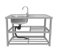 Stainless steel kitchen sink，portable sink，Single Bowl Free Standing Utility Catering Sink Unit，Freestanding sink with work surface and hot and cold water taps,kitchen sink with stand, ( Color : Type