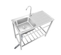Stainless Steel Kitchen Sink Set with Faucet - Commercial Single Bowl Prep Sink for Food Service and Catering - Restaurant Equipment (83cm x 50cm x 75cm)